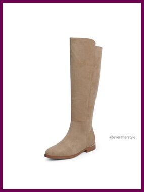 Rounded Toe Flat Knee High Boots Faux Suede Stretchy Side Zipper
